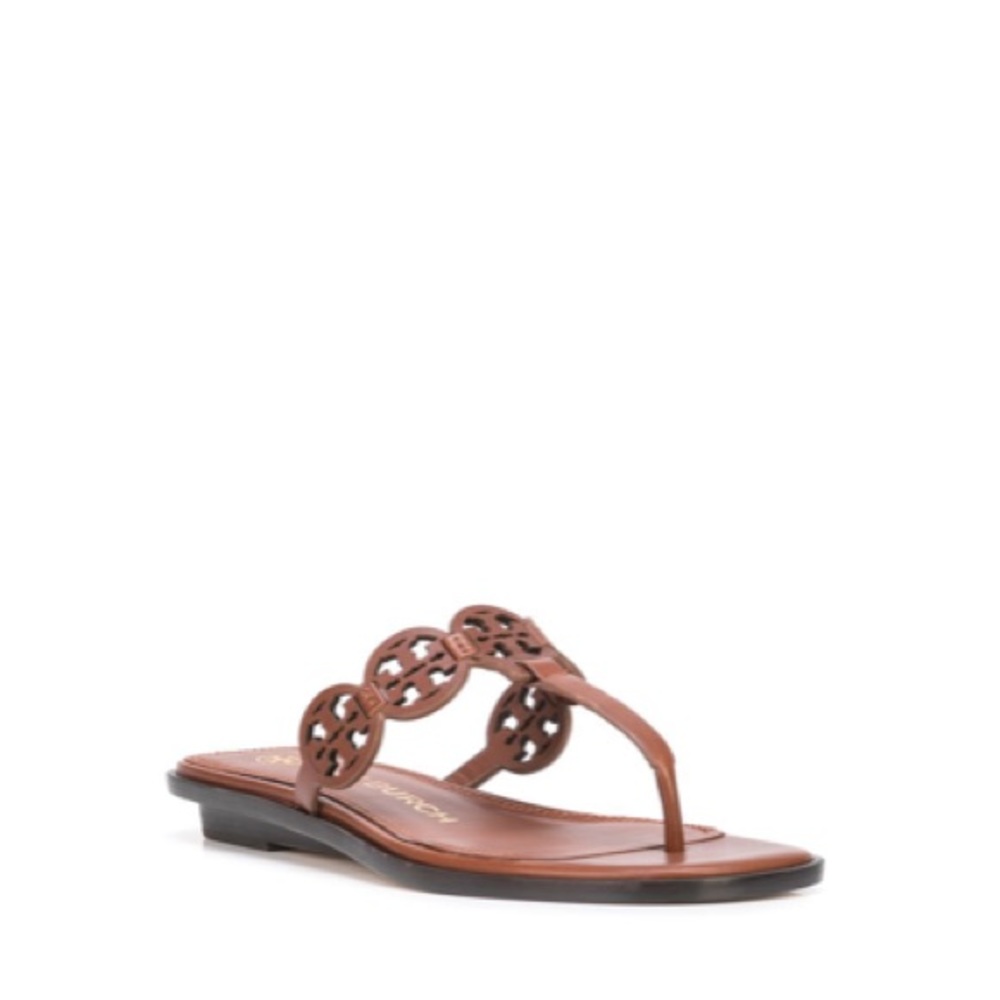 Tiny Miller Leather Medallion Thong Sandals In Burnt Cuoio